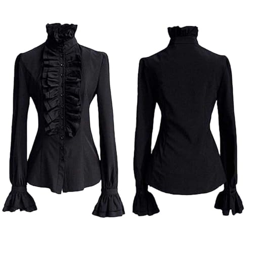 Generisch Damen Gothic Retro viktorianischen Stil Langarm Steampunk Bluse mit RüschenGothic Kleidung von Generisch