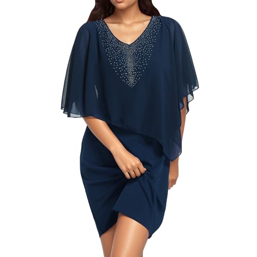 Generisch Damen Große Größe Chiffon Cape Cocktailkleid Knielang Abendkleid von Generisch