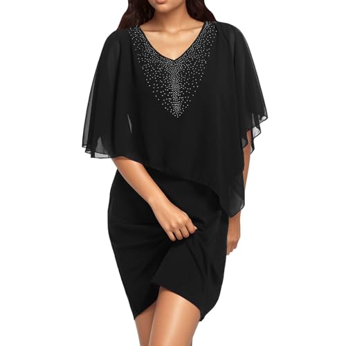 Generisch Damen Große Größe Chiffon Cape Cocktailkleid Knielang Abendkleid von Generisch
