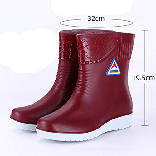 Generisch Damen Gummistiefel Damen Schuhe Wasserdicht Athletic Women'S Round Galoshes Shoes Boots Rutschfeste Toe Rain Damenstiefel Hohe Schuhe Absatz Billig (Red,39) von Generisch