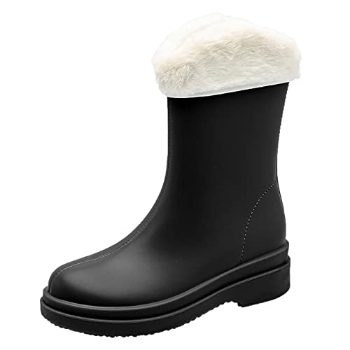 Generisch Damen Gummistiefel Kurz Stiefel Weiter Schaft Schneestiefel Im Punk Stil für Damen,Rutschfest,Abnehmbar,mit Baumwolle Im Inneren,Regenstiefel,Schuhe Silber Keilabsatz (Black,40) von Generisch