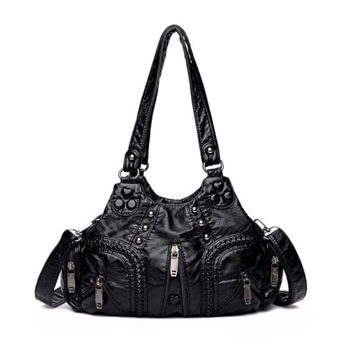 Generisch Damen-Handtasche, großes Fassungsvermögen, Kontrastfarbe, mittleres, eine Schulter-Umhängetasche Taschen Regenschirm Automatik (Black, 1) von Generisch
