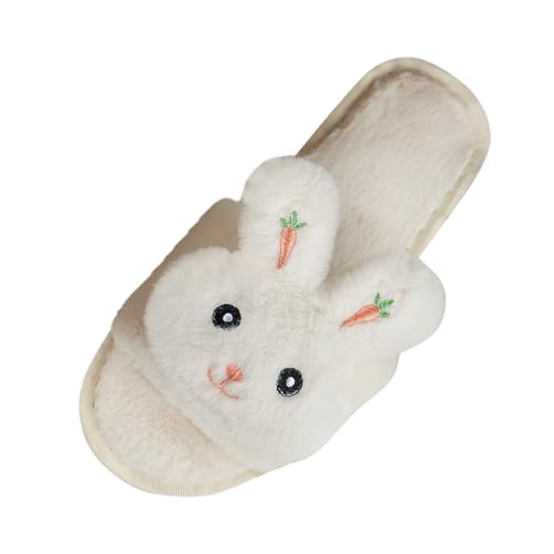 Generisch Damen Hausschuhe Bequeme Slipper Winter Trendys Offene Zehen Baumwolle für Alltag Komfortable Füße (White, 37) von Generisch