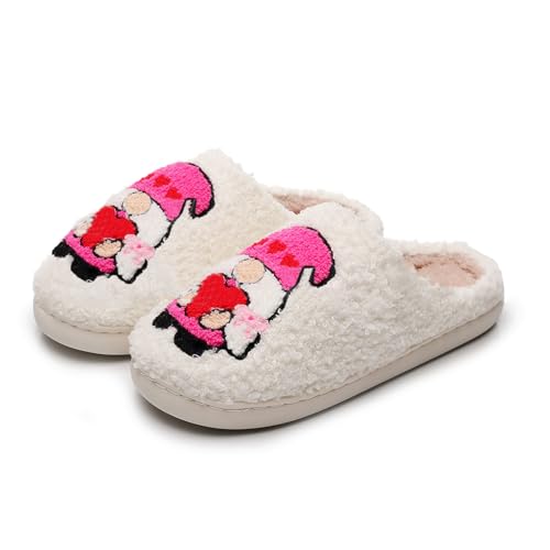Generisch Damen-Hausschuhe Mit Memory Foam Warm Weihnachten Slipper Rutschfeste Weihnachtszwerg Druck Schuhe Flauschfutter Flache Filzhausschuhe Für Frauen/Männer Indoor Outdoor Knallrosa 41 von Generisch