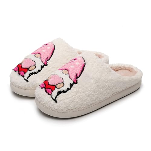 Generisch Damen-Hausschuhe Mit Memory Foam Warm Weihnachten Slipper Rutschfeste Weihnachtszwerg Druck Schuhe Flauschfutter Flache Filzhausschuhe Für Frauen/Männer Indoor Outdoor Rosa 43 von Generisch