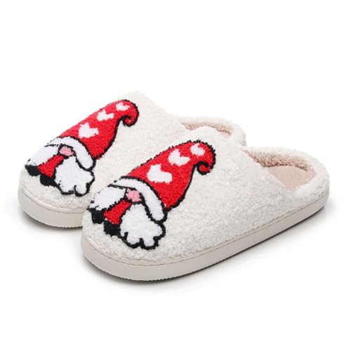 Generisch Damen-Hausschuhe Mit Memory Foam Warm Weihnachten Slipper Rutschfeste Weihnachtszwerg Druck Schuhe Flauschfutter Flache Filzhausschuhe Für Frauen/Männer Indoor Outdoor Rot 41 von Generisch