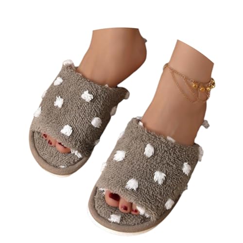 Generisch Damen Hausschuhe Plüsch Schlappen Elegant Pantoffeln Flauschiges Slippers Kuschelige Hauspantoffeln Atmungsaktiv Heimschuhe Peep Toe Hausschlappen Einfarbig Filzpantoffeln von Generisch