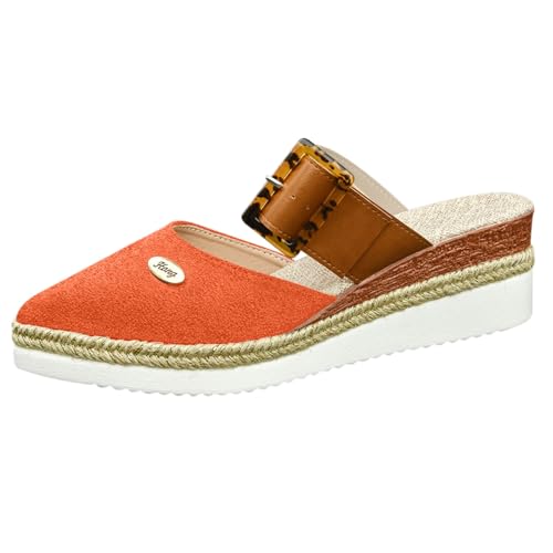 Generisch Damen Hausschuhe Spitzschuh Keilabsatz Freizeit Römische Einfarbige Stoff Freizeit Hausschuhe Schuhe Damen Elegant Silber (Orange, 43) von Generisch
