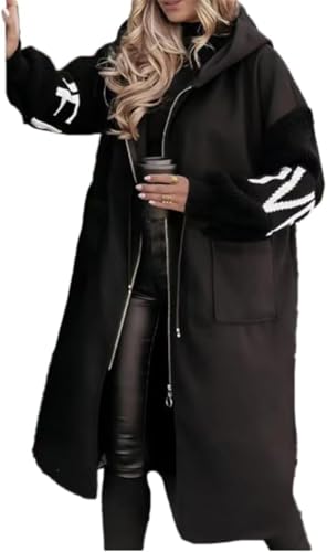 Generisch Damen Herbst Und Winter Langer Mantel Warmer Mantel Elegant Schlicht Patchwork Langarm Mantel Damen Casual Fashion Vielseitig Street Trenchcoat (Schwarz,S) von Generisch
