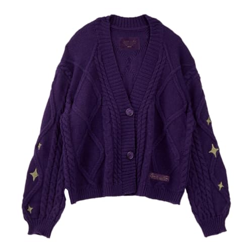 Generisch Damen Herbst und Winter Strickjacke Langarm Knopfpullover Strickpullover Lila Pullover Damenpullover von Generisch