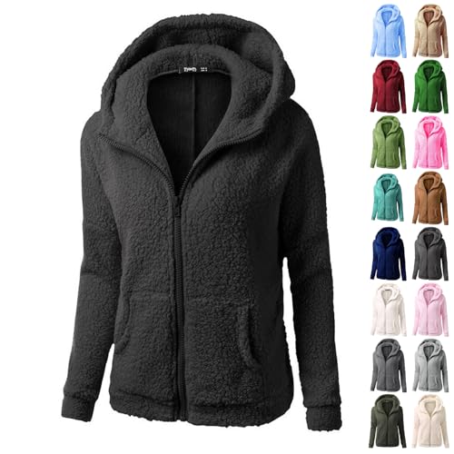 Generisch Damen Herbstjacke Fleecejacke Mit Kapuze Winterjacke Warm Teddyjacke Reißverschluss Hoodie Jacke Winter Herbst Kapuzenjacke Fleece Kapuzenjacke von Generisch