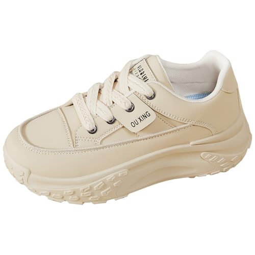 Generisch Damen High Top Canvas Turnschuhe Binden Dicke Sohle Anti-Rutsch Leichte Casual Running Walking Sport Schuhe (Beige, 40) von Generisch