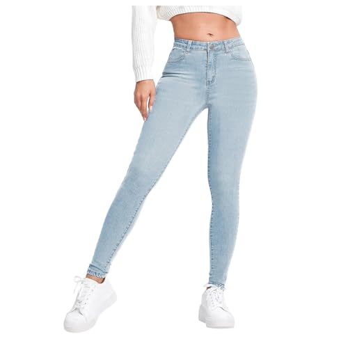Generisch Damen High Waist Denim Slim Skinny Fit Jeans Stretchhose Jeggings Straight Fit Jeans in Übergröße (Hellblau, M) von Generisch