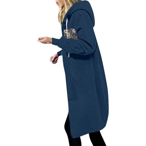 Generisch Damen Hooded Jacket I Premium Kapuzenjacke Damen mit Kontrast Basic Hoodie mit Reißverschluss Sweatjacke Damen Lang Beige Damen Sweatshirt Sport Long Sweatjacke Damen Mit Kapuze von Generisch
