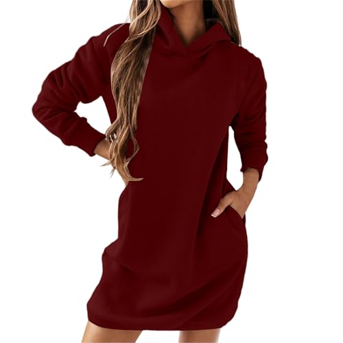 Generisch Damen Hoodie Kapuzenpullover Lang Sweatjacke Sweatkleid Winterkleid Sweatshirt Kapuzenjacke Kapuzenpulli Langarm Sport Pullover von Generisch