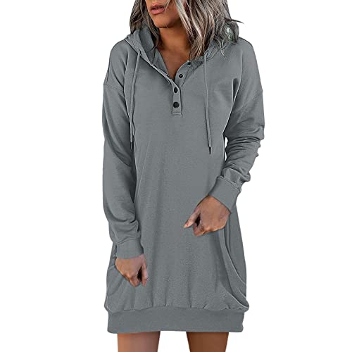 Generisch Damen Hoodie Kapuzenpullover Lang Sweatjacke Sweatkleid Winterkleid Sweatshirt Kapuzenjacke Kapuzenpulli Langarm Sport Pullover von Generisch