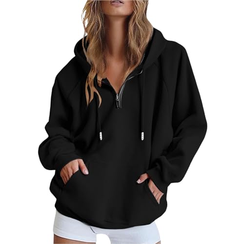 Generisch Damen Hoodie Sweatjacke 1/4 Zipper Sweatshirtjacke Damen Pullover Oberteile Kapuzenjacke Lang Sweatshirt Kapuzenpullover Mit Kapuze Langarm Sport Style Mit Reißverschluss Oversize von Generisch