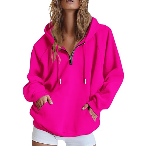 Generisch Damen Hoodie Sweatjacke 1/4 Zipper Sweatshirtjacke Damen Pullover Oberteile Kapuzenjacke Lang Sweatshirt Kapuzenpullover Mit Kapuze Langarm Sport Style Mit Reißverschluss Oversize von Generisch