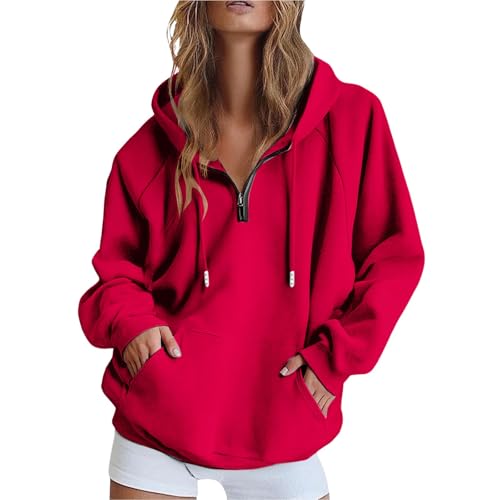 Generisch Damen Hoodie Sweatjacke 1/4 Zipper Sweatshirtjacke Damen Pullover Oberteile Kapuzenjacke Lang Sweatshirt Kapuzenpullover Mit Kapuze Langarm Sport Style Mit Reißverschluss Oversize von Generisch