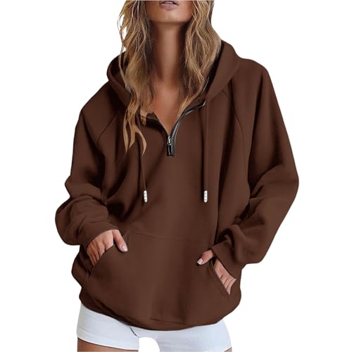 Generisch Damen Hoodie Sweatjacke 1/4 Zipper Sweatshirtjacke Damen Pullover Oberteile Kapuzenjacke Lang Sweatshirt Kapuzenpullover Mit Kapuze Langarm Sport Style Mit Reißverschluss Oversize von Generisch