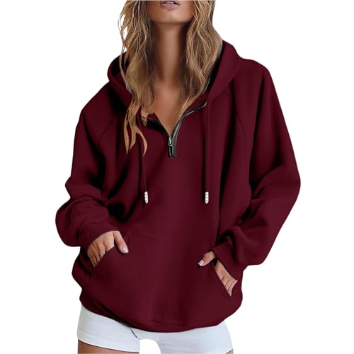 Generisch Damen Hoodie Sweatjacke 1/4 Zipper Sweatshirtjacke Damen Pullover Oberteile Kapuzenjacke Lang Sweatshirt Kapuzenpullover Mit Kapuze Langarm Sport Style Mit Reißverschluss Oversize von Generisch
