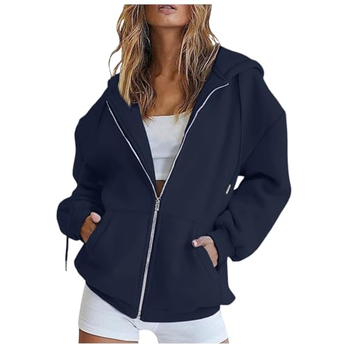 Generisch Damen Hoodie Sweatjacke Baumwoll Zipper Sweatshirtjacke Damen Pullover Oberteile Kapuzenjacke Lang Sweatshirt Kapuzenpullover Mit Kapuze Langarm Sport Style Mit Reißverschluss Oversize von Generisch