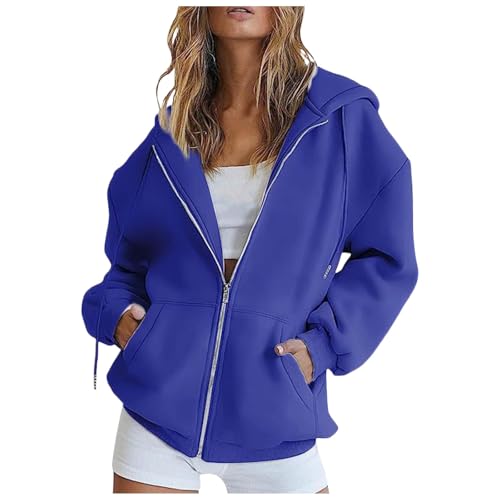 Generisch Damen Hoodie Sweatjacke Baumwoll Zipper Sweatshirtjacke Damen Pullover Oberteile Kapuzenjacke Lang Sweatshirt Kapuzenpullover Mit Kapuze Langarm Sport Style Mit Reißverschluss Oversize von Generisch