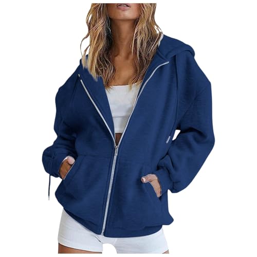 Generisch Damen Hoodie Sweatjacke Baumwoll Zipper Sweatshirtjacke Damen Pullover Oberteile Kapuzenjacke Lang Sweatshirt Kapuzenpullover Mit Kapuze Langarm Sport Style Mit Reißverschluss Oversize von Generisch