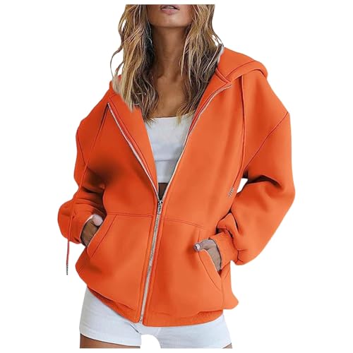 Generisch Damen Hoodie Sweatjacke Baumwoll Zipper Sweatshirtjacke Damen Pullover Oberteile Kapuzenjacke Lang Sweatshirt Kapuzenpullover Mit Kapuze Langarm Sport Style Mit Reißverschluss Oversize von Generisch