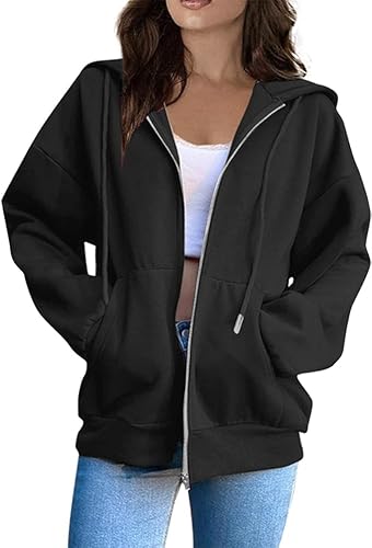 Generisch Damen Hoodie Sweatjacke Hoodie Zipper Sweatshirtjacke Einfarbig Herbst Kapuzenjacke Lang Y2k Trainingsjacke Mit Reißverschluss College Casual Hoodie mit Kapuze Sweatshirt von Generisch