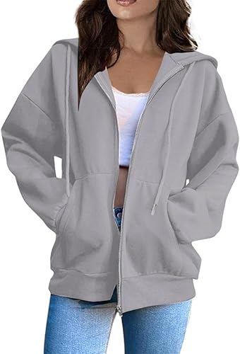 Generisch Damen Hoodie Sweatjacke Hoodie Zipper Sweatshirtjacke Einfarbig Herbst Kapuzenjacke Lang Y2k Trainingsjacke Mit Reißverschluss College Casual Hoodie mit Kapuze Sweatshirt von Generisch