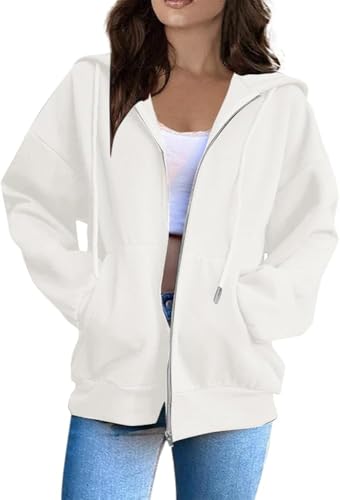 Generisch Damen Hoodie Sweatjacke Hoodie Zipper Sweatshirtjacke Einfarbig Herbst Kapuzenjacke Lang Y2k Trainingsjacke Mit Reißverschluss College Casual Hoodie mit Kapuze Sweatshirt von Generisch