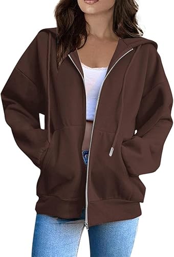 Generisch Damen Hoodie Sweatjacke Hoodie Zipper Sweatshirtjacke Einfarbig Herbst Kapuzenjacke Lang Y2k Trainingsjacke Mit Reißverschluss College Casual Hoodie mit Kapuze Sweatshirt von Generisch