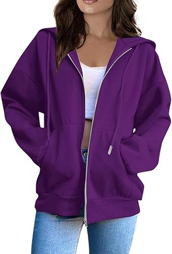 Generisch Damen Hoodie Sweatjacke Hoodie Zipper Sweatshirtjacke Einfarbig Herbst Kapuzenjacke Lang Y2k Trainingsjacke Mit Reißverschluss College Casual Hoodie mit Kapuze Sweatshirt von Generisch