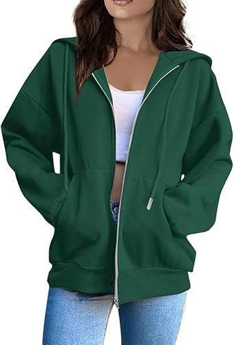 Generisch Damen Hoodie Sweatjacke Hoodie Zipper Sweatshirtjacke Einfarbig Herbst Kapuzenjacke Lang Y2k Trainingsjacke Mit Reißverschluss College Casual Hoodie mit Kapuze Sweatshirt von Generisch