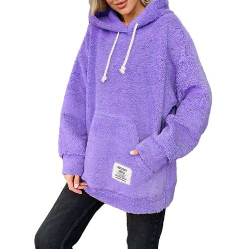 Generisch Damen Hoodies Fleece Oversize Sweatshirts Langarm Pullover Tops Y 2k Herbst Winter Kleidung mit Taschen Hoodie Dress (Purple, S) von Generisch