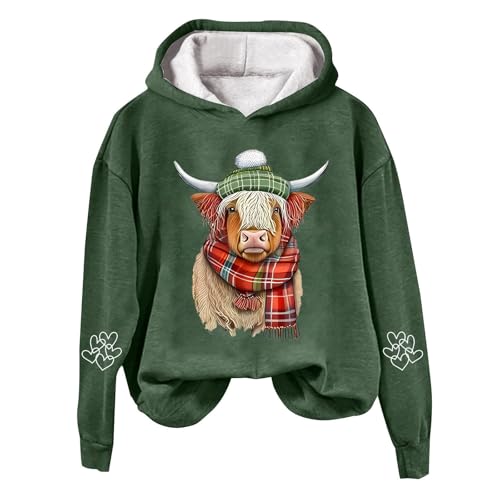 Generisch Damen Hoodies Mit Kuh-Sweatshirts Kordelzug und Taschen Einfarbig Sweatpullover Elegant Pullover Wattierter Sportlich Top Pullover Stretch Pulli Oversized Casual Winterpulli Für Frauen von Generisch