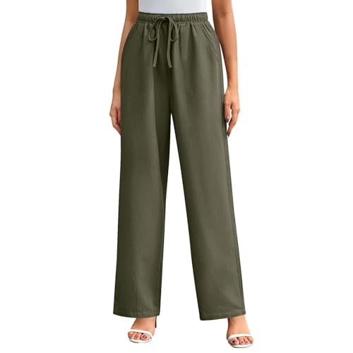 Generisch Damen Hose Leinenhose Leichte Sommerhose Baumwolle Cargohosen Baggy Frau Jogginghose Hochzeit Anzughose Tanzhose Weite Outdoor Hosen Armeegrün L von Generisch
