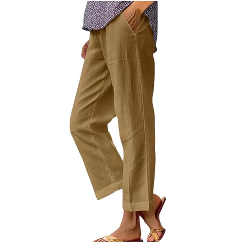 Generisch Damen Hose Leinenhose Musselin Sommerhose Leinen Cargohosen Mode Frauen Jogginghose Freizeit Trainingshose Arbeitshosen Schlaghosen Cargo Hose Khaki 3XL von Generisch