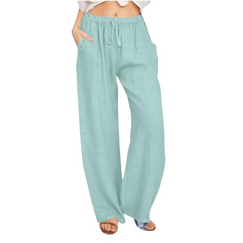 Generisch Damen Hose Leinenhose Sommer Sommerhose Baumwolle Cargohosen Baggy Frau Jogginghosen Leicht Haremshose Stoffhose Fitnesshose Hose Mit Gummizug Mintgrün M von Generisch