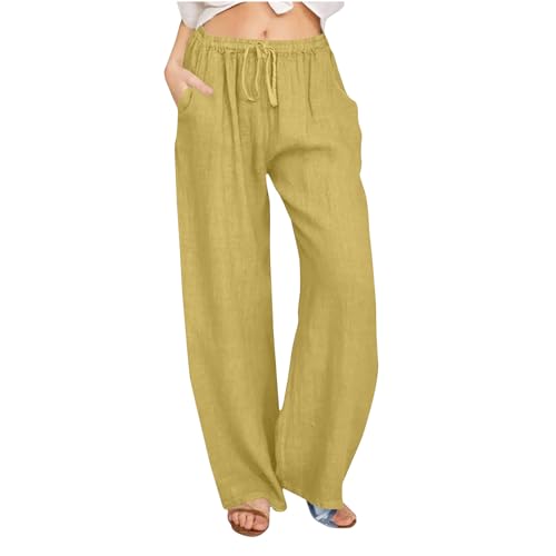 Generisch Damen Hosen Leinenhose Mode Sommerhosen Leinen Cargohose Leichte Frauen Jogginghose Einfarbig Elegante Hippie Schlaghose Pumphose Sport Hose Armeegrün 3XL von Generisch