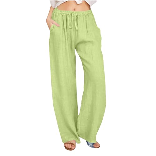Generisch Damen Hosen Leinenhose Sommer Sommerhose Leinen Cargohosen 2025 Frau Jogginghosen Retro Schlaghose Prime Wanderhose Boulderhose Yoga Hose Grün S von Generisch