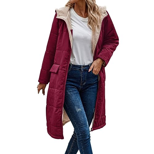 Generisch Damen Jacke, Winter Jacket, Wintermantel Lang Warm Winterjacke Outdoor Gefütterte Fleecejacken Winter Jacke Herbst Mantel Herbstjacke Übergangsjacke Steppjacke Parka von Generisch