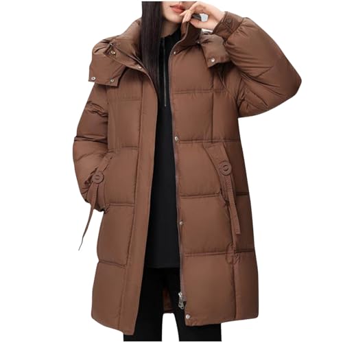 Generisch Damen Jacke Winter Wintermantel Warm Steppmantel mit Kapuze Winterjacke Sale Damen Daunenmantel Bequem Puffer Jacke Steppjacke Retro Parka Jacke Blitzangebote Kaffee 3XL von Generisch