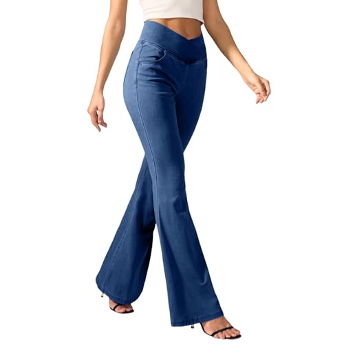 Generisch Damen Jeans Stretch Wide Leg Weite Weites Bein Bequeme Hose Jeanshosen Mit Taschen, Baggy Pull On mit elastischem Bund, Stretch-Denim-Hose hoher Taille Vintage Streetwear Boyfriend Y2k-Hose von Generisch