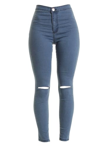 Generisch Damen Jeans mit Löchern Zerrissene Skinny Jeanshosen High Waist Slim Stretch Straight Hosen Slim Fit Stylische Boyfriend Jeans mit Löcher Hosen 90er Streetwear Boyfriend Pants 02 Blau, M von Generisch