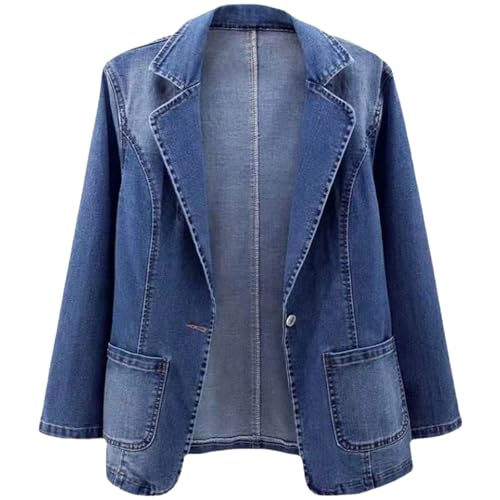 Generisch Damen Jeansblazer Lang Übergangsjacke Elegant Jeansmantel Große Größen Blazer Slim Fit Denim-Jacke Vintage Bikerjacke Revers Streetwear Jacke Locker Damenjacken Jeans-Blazer Jeanshemd von Generisch