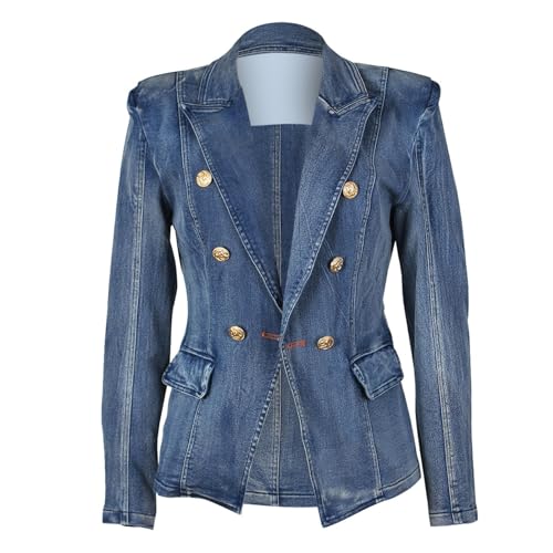 Generisch Damen Jeansblazer Lang Übergangsjacke Elegant Jeansmantel Große Größen Blazer Slim Fit Denim-Jacke Vintage Bikerjacke Revers Streetwear Jacke Locker Damenjacken Jeans-Blazer Jeanshemd von Generisch