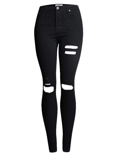 Generisch Damen Jeanshosen Löcher Skinny Cargo Jeans Zerrissene Destroyed Denim Jeans Relaxed Stretch Slim Fit Y2k Gerissene Pants Kaputte Hose Große Größen Jeanshose Leggings 01 Schwarz, S von Generisch