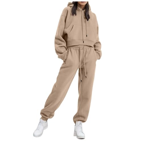 Generisch Damen Jogginganzug Große Größen Langarm Hoodie & Jogginghose Warm Trainingsanzug mit Taschen Freizeit Outfit Zweiteiler Sportanzug Mode Lose Loungewear Tracksuit von Generisch